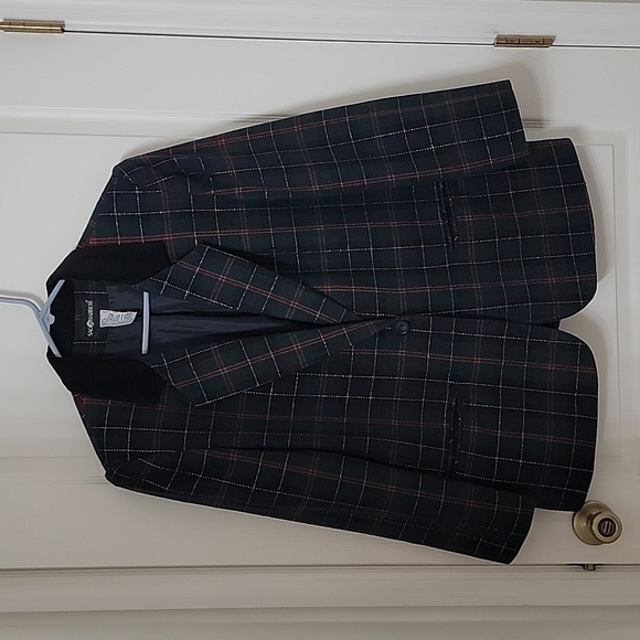 Vintage Sag Harbor Size 16 Green, Red, Blue and Gold Plaid Wool Blend Blazer - Picture 1 of 11